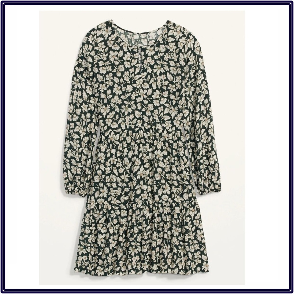 NWT Old Navy Women's Dark Green Floral Print Swing Dress Size XXL Rayon Viscose